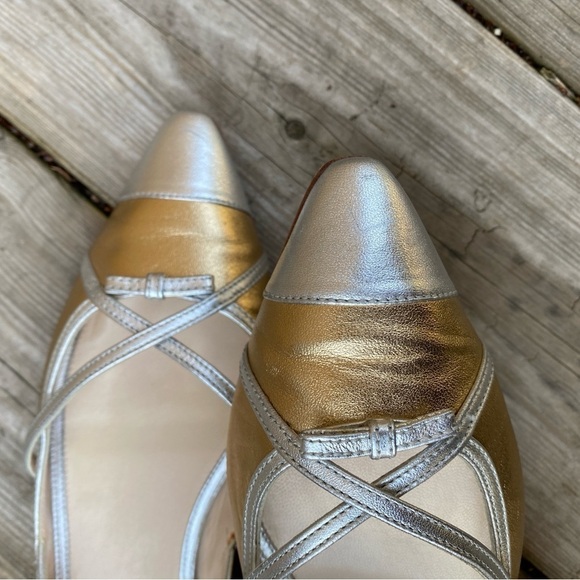Prada Gold/Silver Leather Toe Pointed Toe Ballet Flats Size 6 - Picture 3 of 14